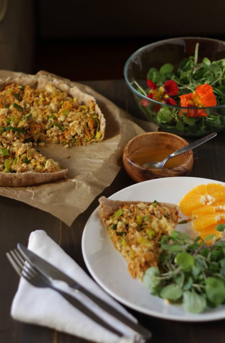 Tarte de tofu com laranja e agrião
