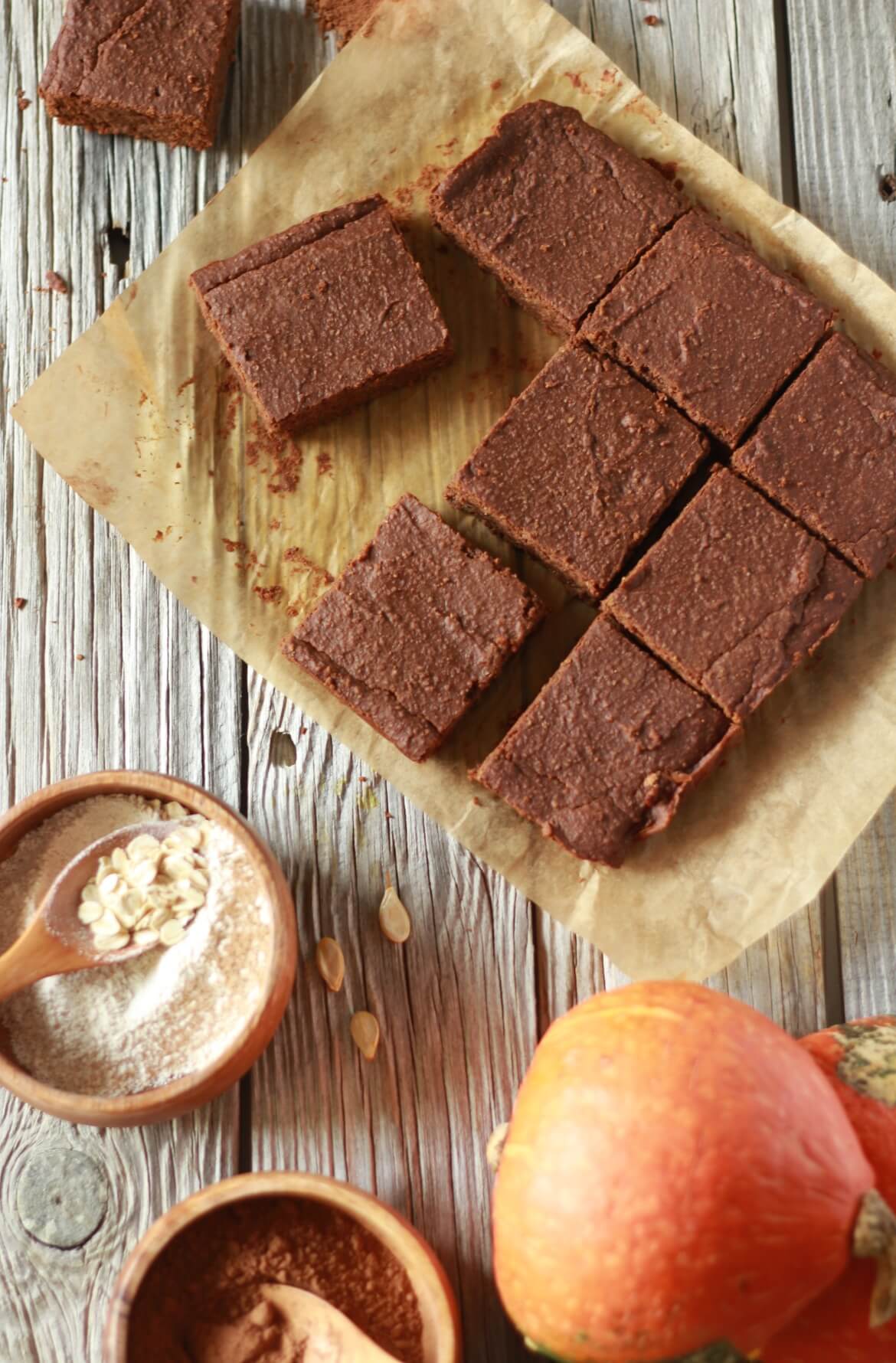 Brownies de cacau e abóbora