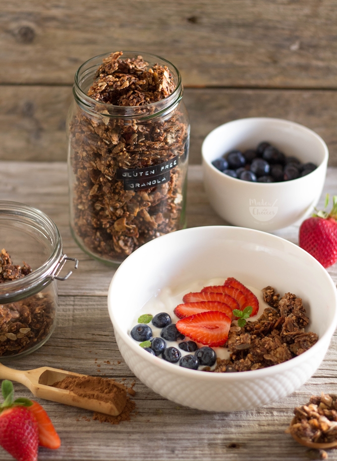 Granola sem gluten de cacau e banana Made by Choices